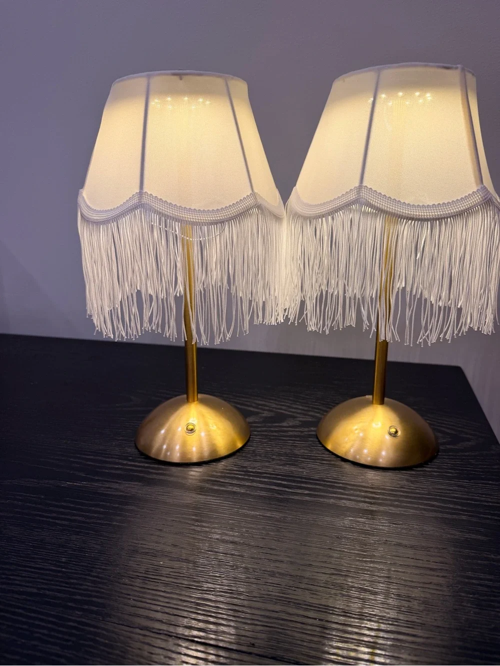 Fringed White Shade Table Lamp with Gold Base - Home Accents Lanterns